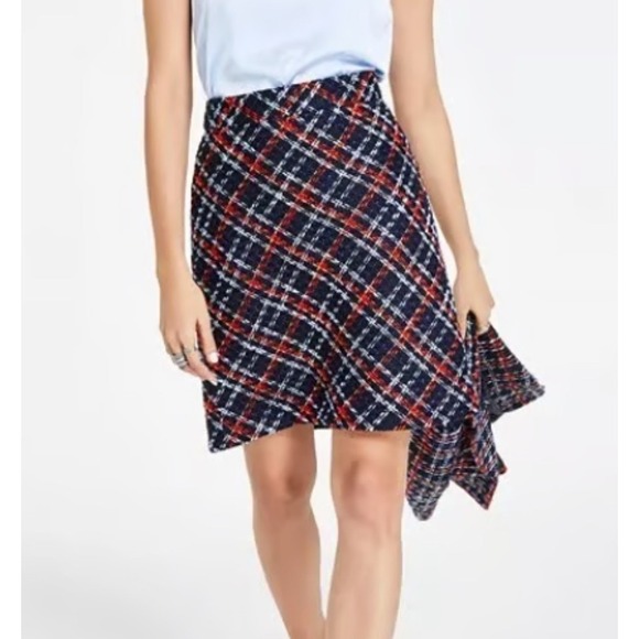 Bar III Tweed Skirt Plaid Zip Back A-Line Career Party Cocktail Size 16 - Picture 1 of 7